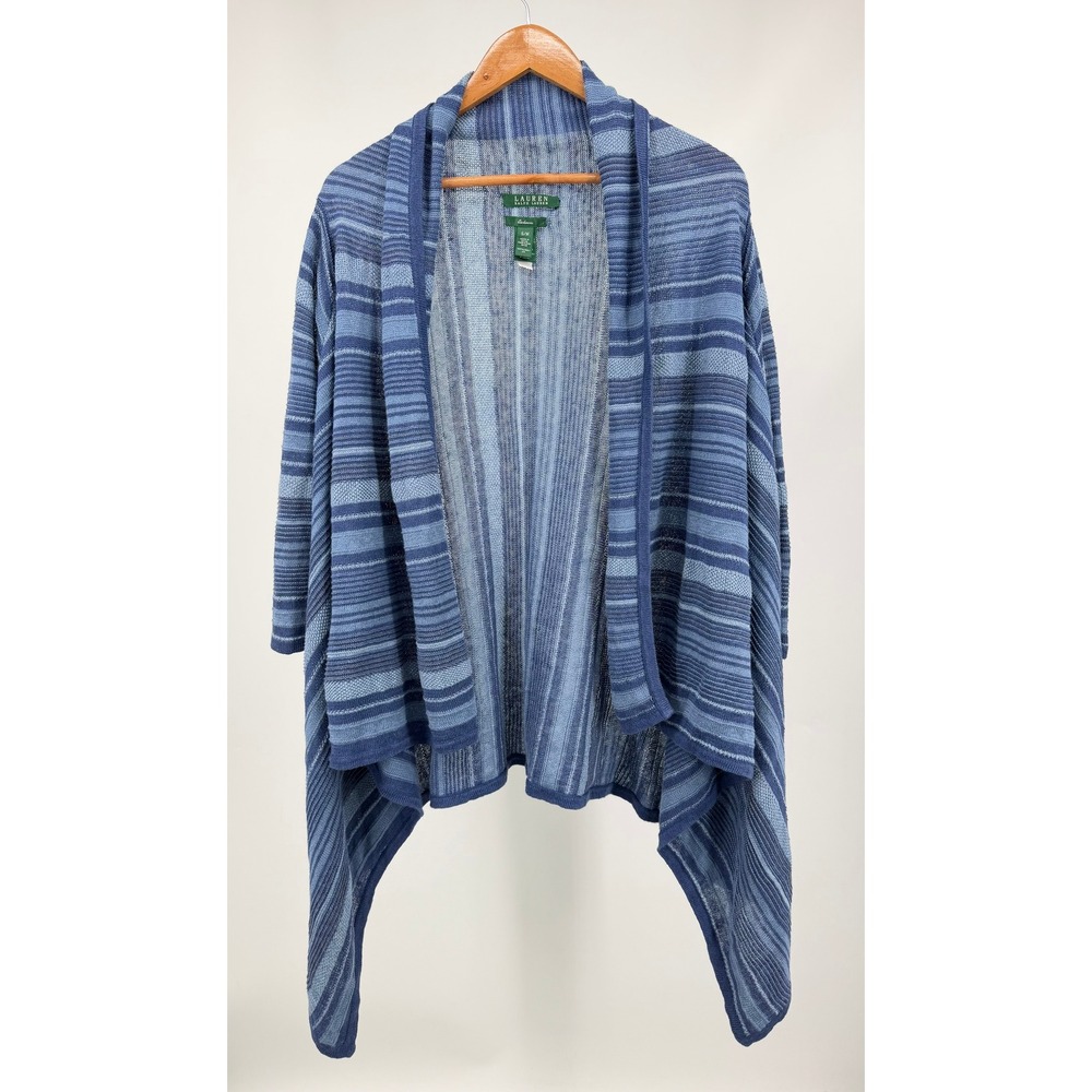 Lauren Ralph Lauren Linen Cardigan Womens S M Blue Striped Open Front